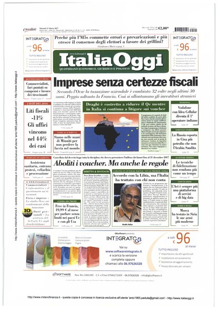 Italia oggi : quotidiano di economia finanza e politica